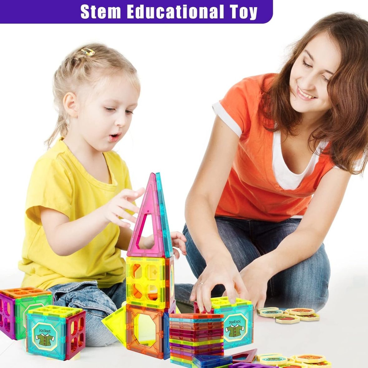 Magnetic tiles — 32 pieces, letters and numbers included
