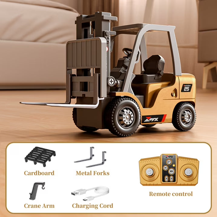 RC forklift — metal forks, swappable crane arm